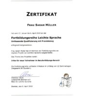 Zertifikat_Fortbildungsreihe Leichte Sprache_Sarah Müller